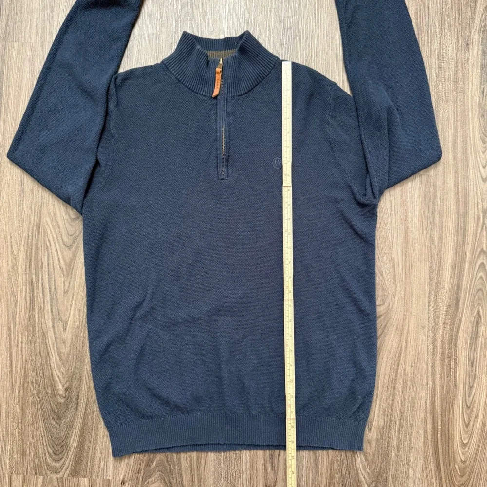Fat Face Quarter Zip Mock Neck Pullover Sweater, Blue, Large cotton/cashmere